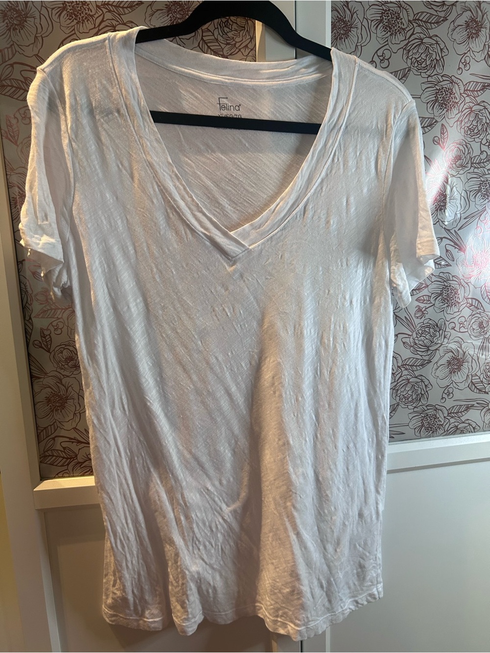 Felina White V-Neck Short Sleeve Slub Knit Tee
